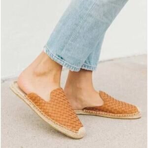 Soludos Sofia Woven Leather Espadrille Mule Slides Tan Women’s Size 10 NWOB